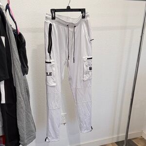 White BATTLE Joggers with Black Accents